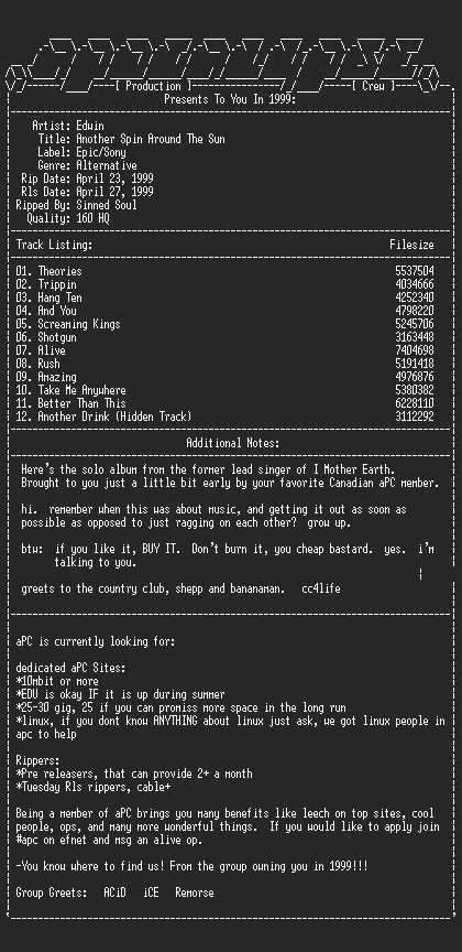 NFO file for Edwin-Another_Spin_Around_The_Sun-1999-sinned-aPC