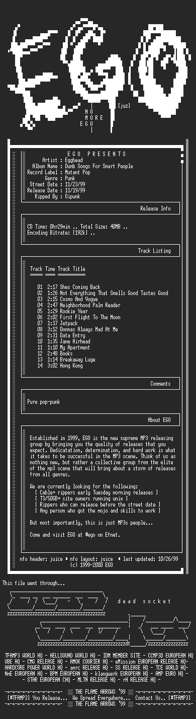 NFO file for Egghead-Dumb_Songs_For_Smart_People-1999-EGO