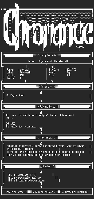 NFO file for Eminem-Rhymin_Wordz(Unreleased)-1999-CHR