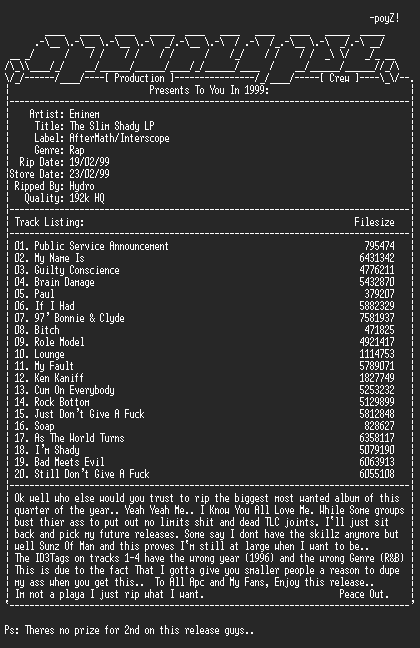 NFO file for Eminem-The_Slim_Shady_LP-1999-Hydro-aPC