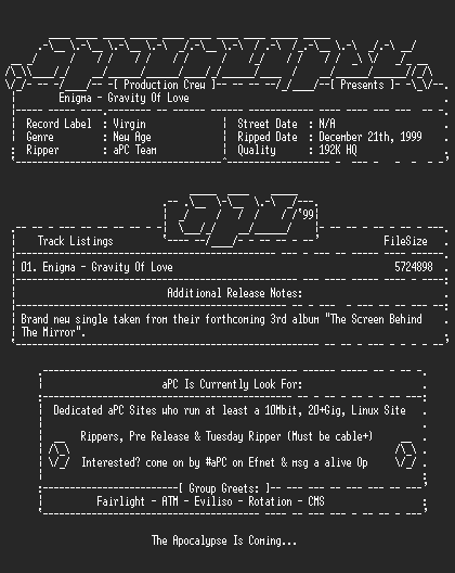 NFO file for Enigma-Gravity_Of_Love-Promo_Single-1999-aPC