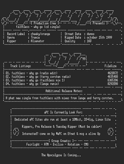 NFO file for Faithless-Why_Go_(Cd_Single)-1999-aPC