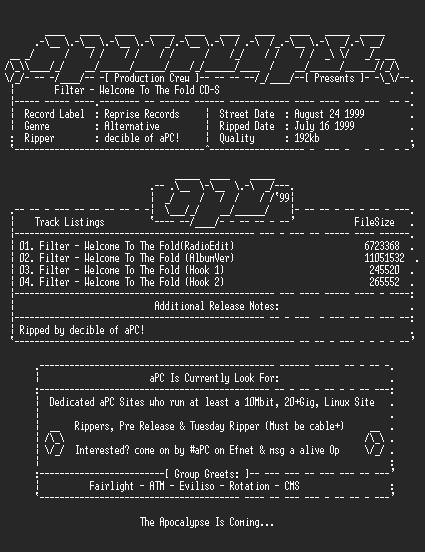 NFO file for Filter-welcome_to_the_fold_cds-1999-apc