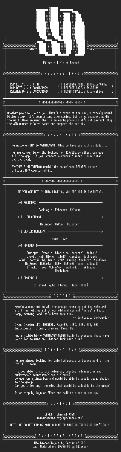 NFO file for Filter_-_Title_Of_Record-1999-SYN