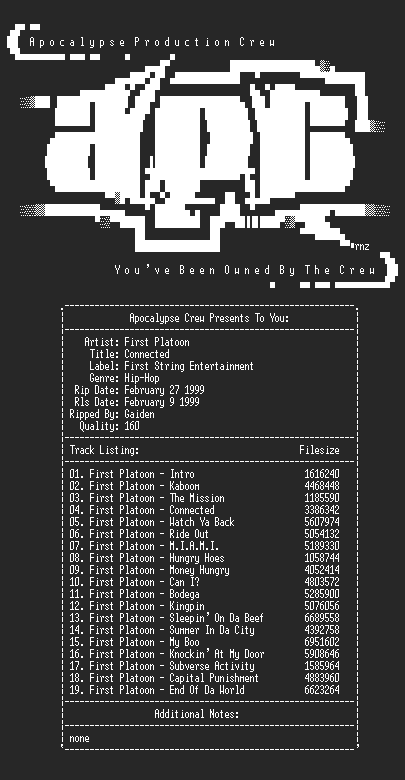 NFO file for First_Platoon-Connected-1999-gaiden-aPC