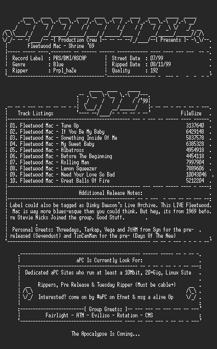 NFO file for Fleetwood_Mac-Shrine_69-1999-aPC