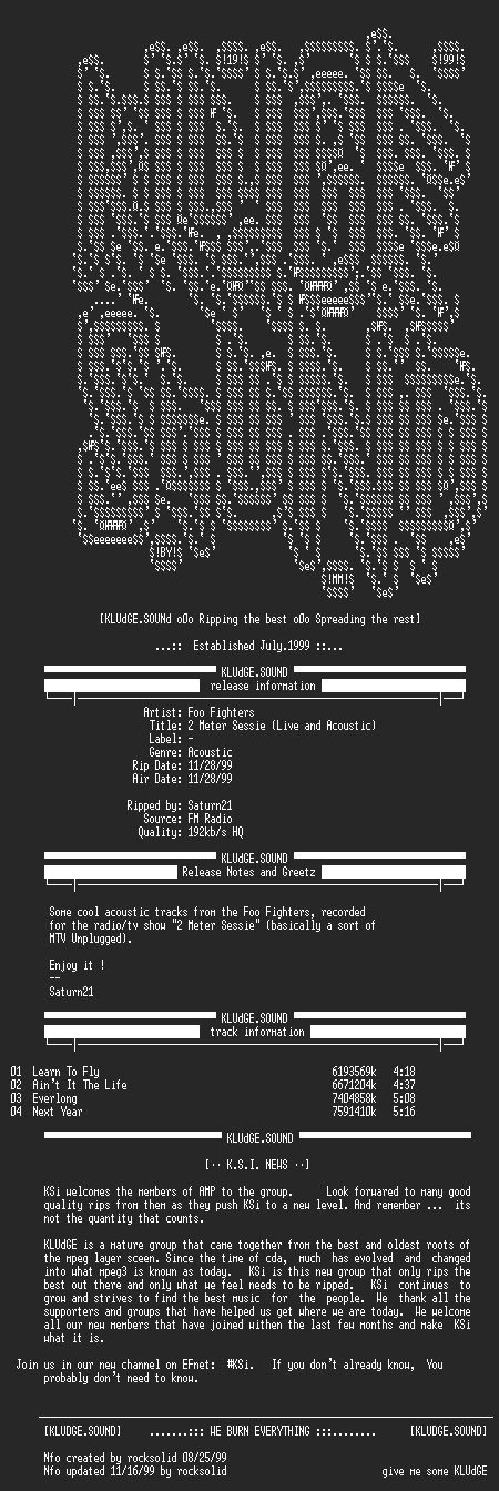 NFO file for Foo_Fighters-2_Meter_Sessie_(Live_And_Acoustic)-1999-KSi