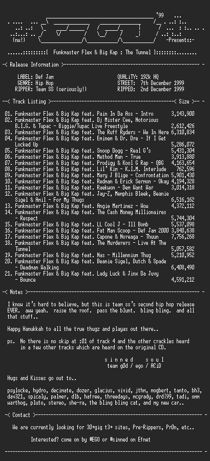 NFO file for Funkmaster_Flex_And_Big_Kap-The_Tunnel-1999-EGO