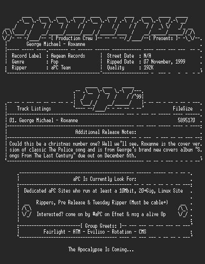 NFO file for George_Michael-Roxanne_Promo_Single-1999-aPC