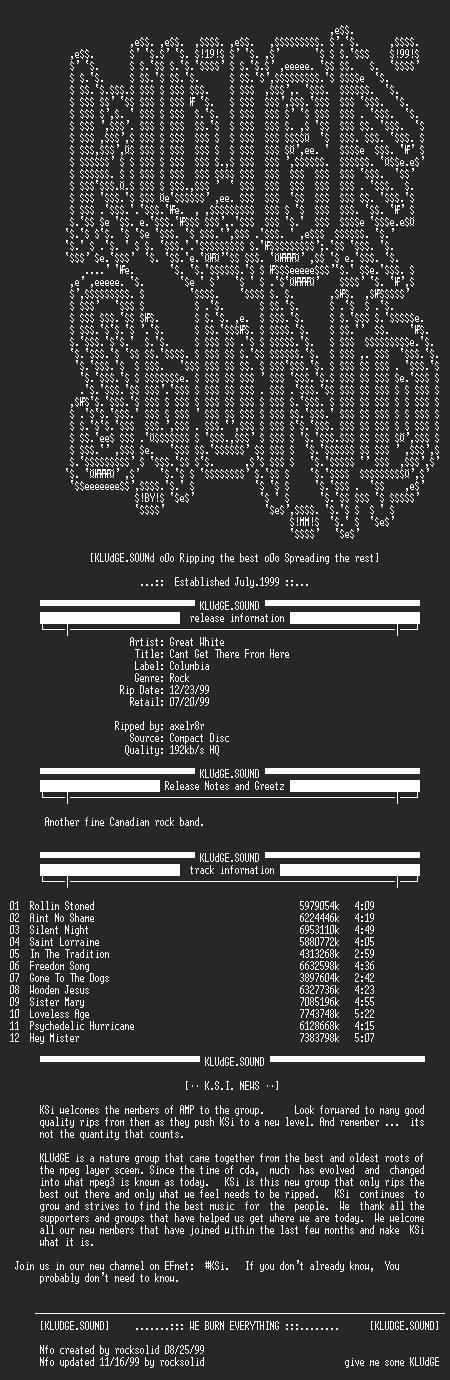 NFO file for Great_White-Cant_Get_There_From_Here-1999-KSi