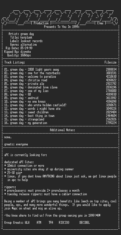 NFO file for Green_Day-Kerplunk-1991-aPC