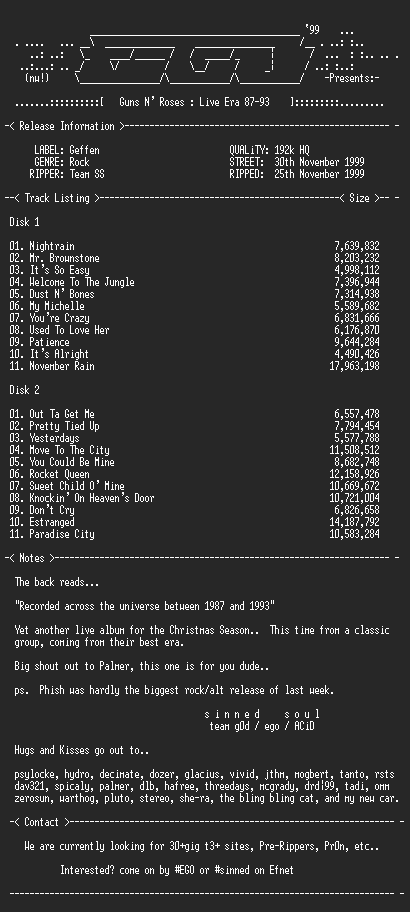 NFO file for Guns_N_Roses-Live_Era_87-93_2CD-1999-sinned-EGO