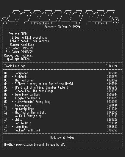 NFO file for GWAR-We_Kill_Everything-1999-aPC