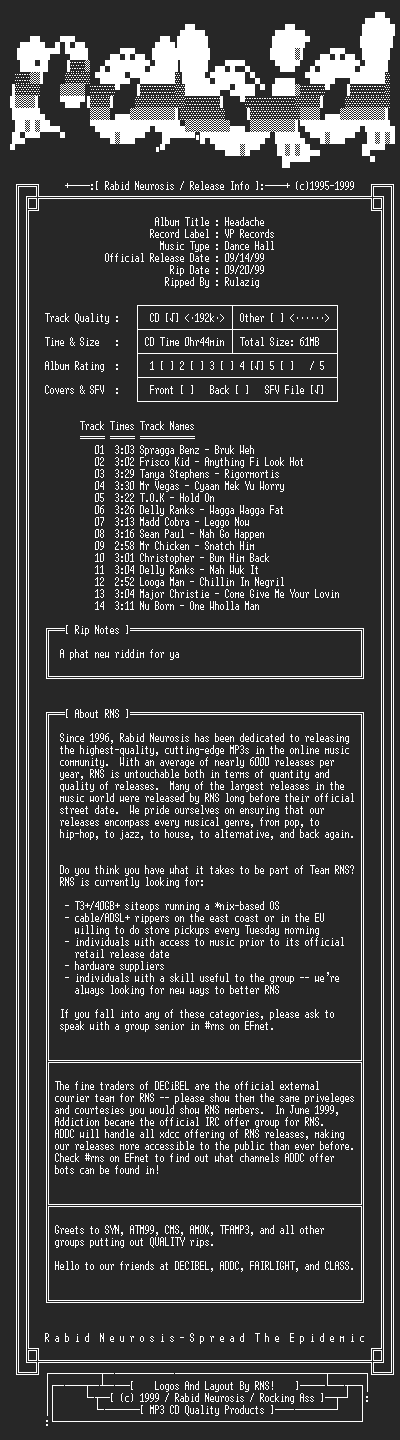 NFO file for VA-Headache-1999-RNS