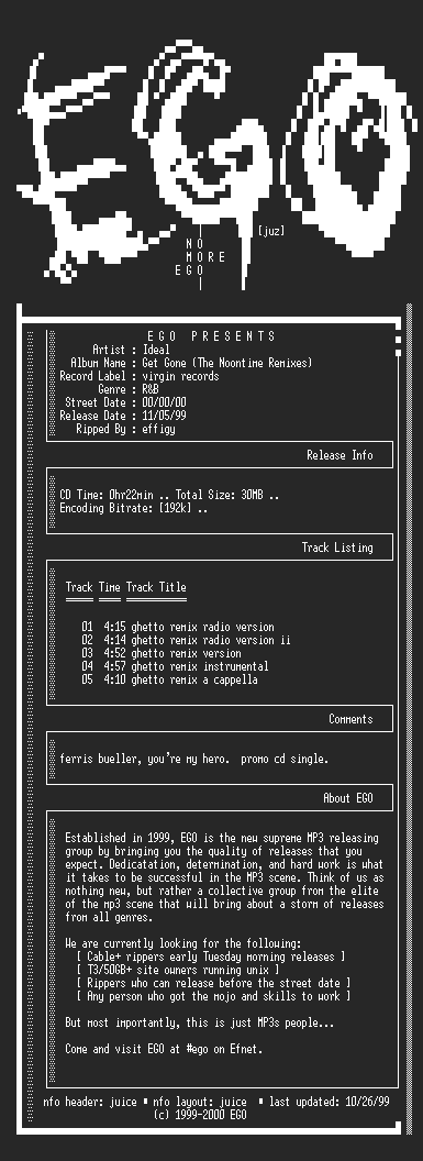 NFO file for Ideal-Get_Gone_(The_Noontime_Remixes)-1999-EGO