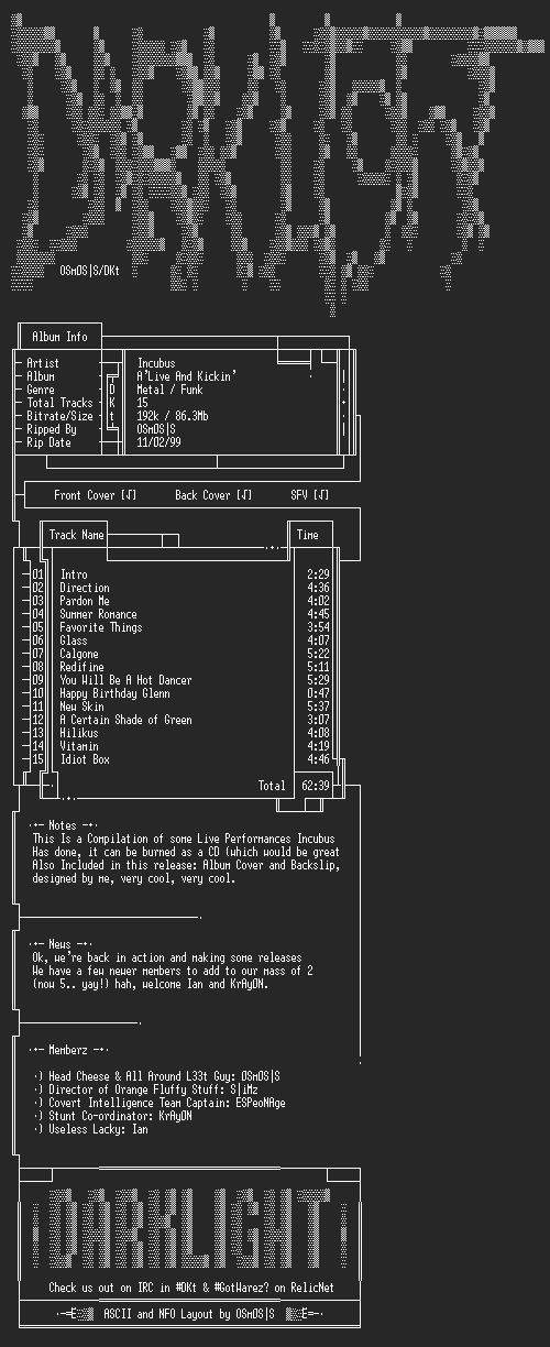 NFO file for Incubus-Alive_And_Kickin-1999-OSm-DKt