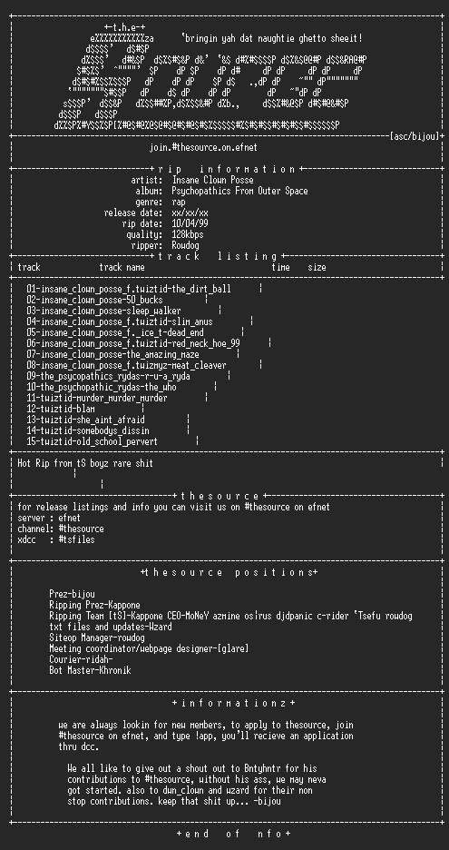 NFO file for Insane_Clown_Posse-Psychopathics_From_Outer_Space-1999-tS
