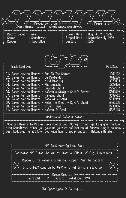 NFO file for James_Newton_Howard-Sixth_Sense_Soundtrack-1999-aPC