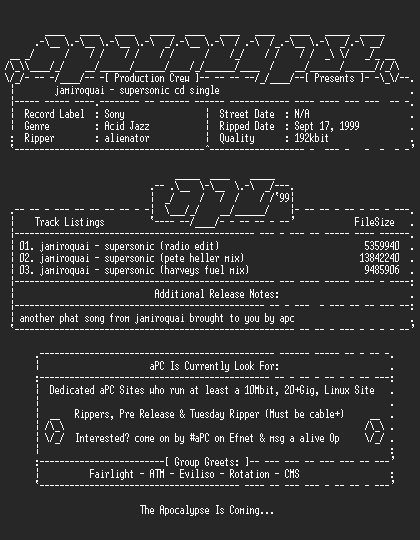 NFO file for Jamiroquai-supersonic_cd_single-1999-apc