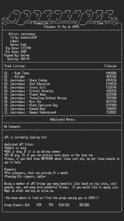 NFO file for Jamiroquai-Woodstock99-1999-aPC