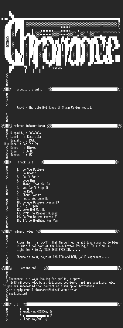 NFO file for Jay-Z_-_The_life_and_times_of_Shawn_Carter_Vol.III-1999-CHR