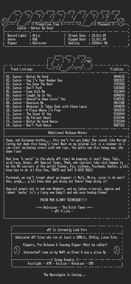 NFO file for Jazmin-Better_Be_Good-1999-aPC