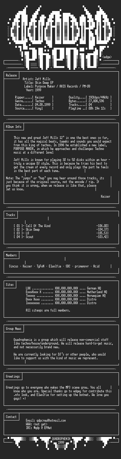 NFO file for Jeff_Mills_-_Skin_Deep_EP-1999-QDP