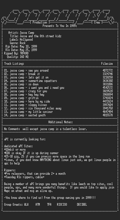 NFO file for Jesse_camp-jesse_and_the_8th_street_kidz-1999-apc