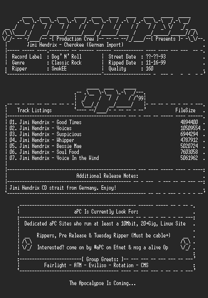 NFO file for Jimi_Hendrix-Cherokee_(German_Import)-1993-aPC