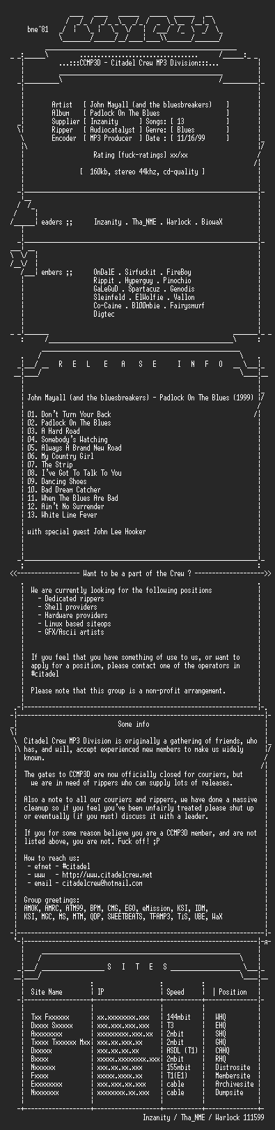 NFO file for John_Mayall_-_Padlock_On_The_Blues-1999-CCMP3D
