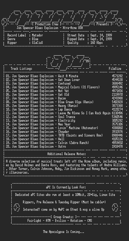 NFO file for Jon_Spencer_Blues_Explosion-Xtra-Acme_USA-1999-aPC