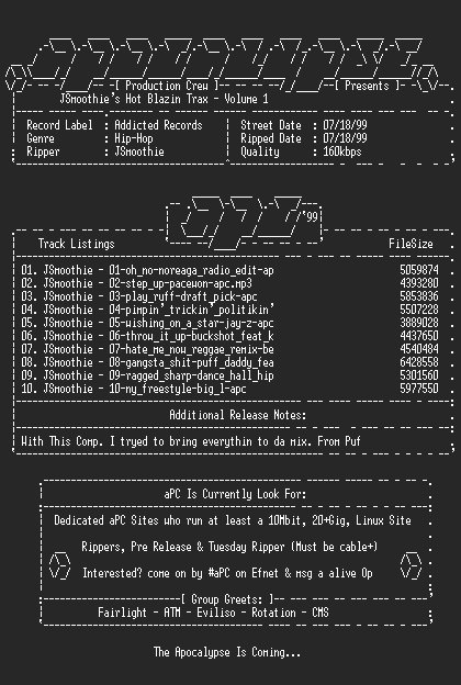 NFO file for Jsmoothies_hot_blazin_trax_volume_1-1999-apc