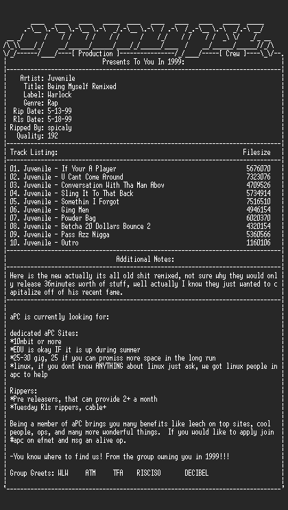 NFO file for Juvenile-Being_Myself_Remixed-1999-aPC