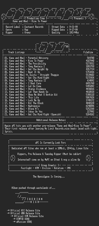 NFO file for Kane_And_Abel-Rise_To_Power-1999-aPC