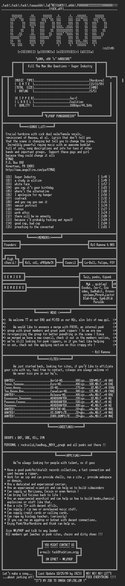 NFO file for Kill_The_Man_Who_Questions-Sugar_Industry-1999-rH