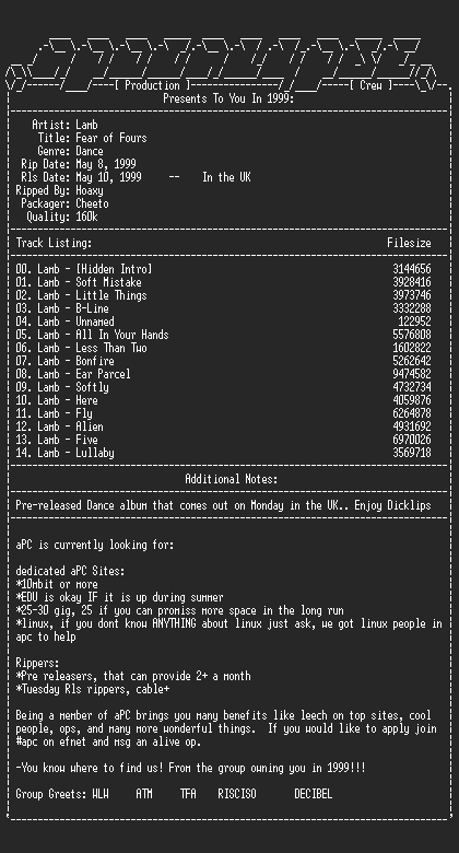 NFO file for Lamb-Fear_of_Fours-1999-aPC