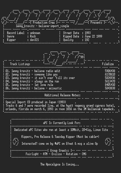 NFO file for Lenny_Kravitz-Believe-Import_Single-1993-aPC