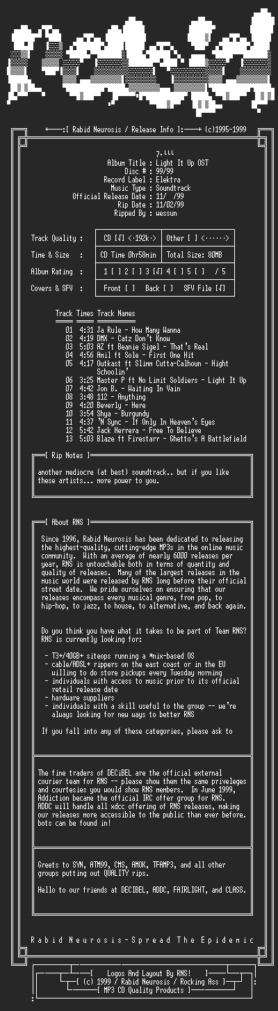 NFO file for VA-Light_It_Up_OST-1999-RNS