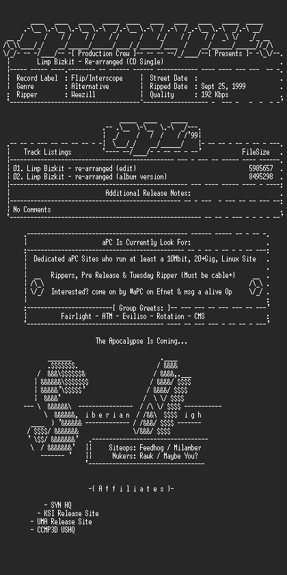 NFO file for Limp_Bizkit-Re-arranged_(CD_Single)-1999-aPC