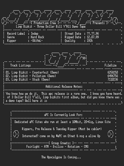 NFO file for Limp_Bizkit-Three_Dollar_Bill_Yall_Demo_Tape-1996-aPC