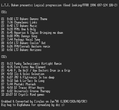 NFO file for LTJ_Bukem_Presents_-_Logical_Progression-Cirqles