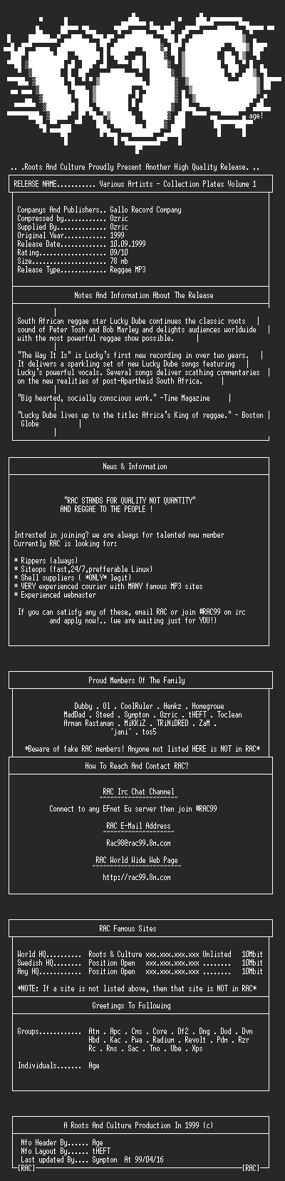 NFO file for Lucky_Dube-The_Way_It_Is-(1999)-RAC99