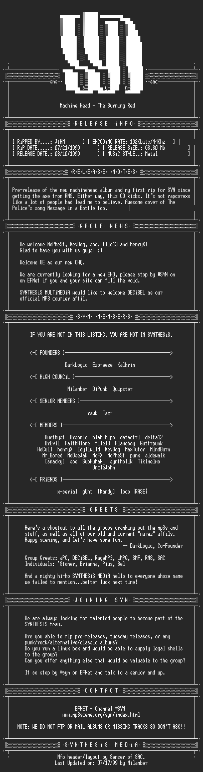 NFO file for Machine_Head_-_The_Burning_Red-1999-SYN