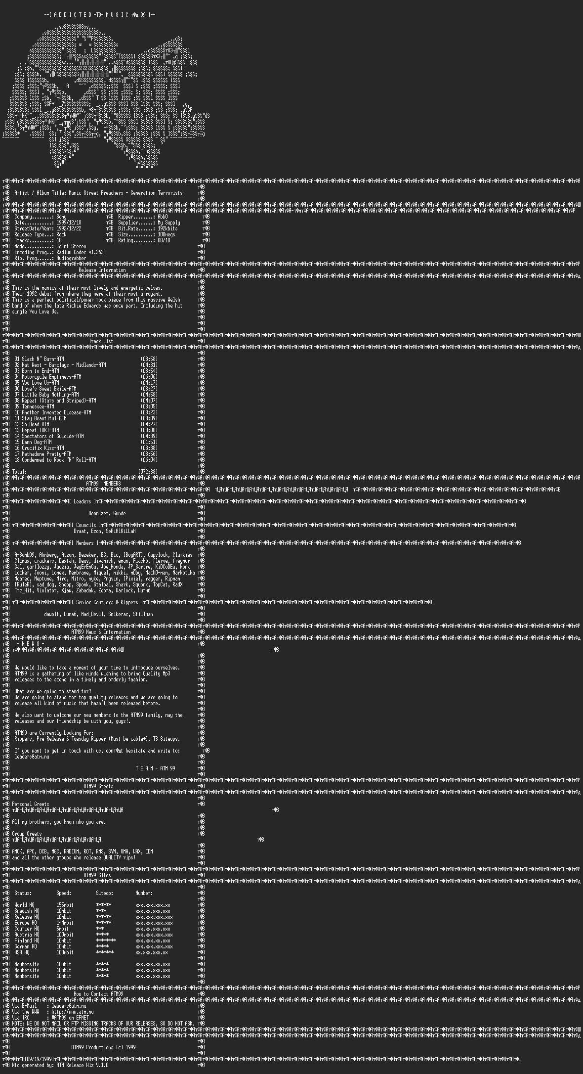 NFO file for Manic_Street_Preachers_-_Generation_Terrorists_-_(1999)-ATM99