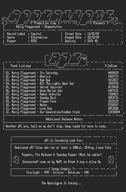 NFO file for Marcy_Playground-Shapeshifter-1999-aPC