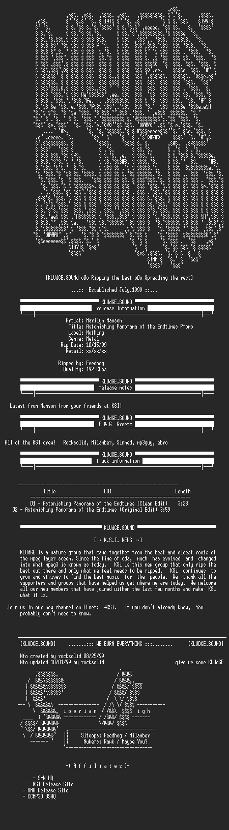 NFO file for Marilyn_Manson-Astonishing_Panorama_Of_The_Endtimes-Promo-1999-KSi