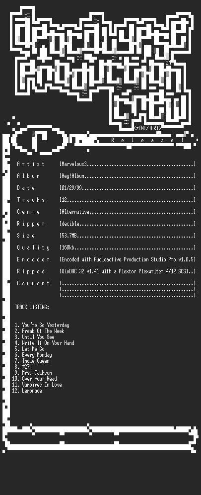 NFO file for Marvelous3-hey_album-apc-decible