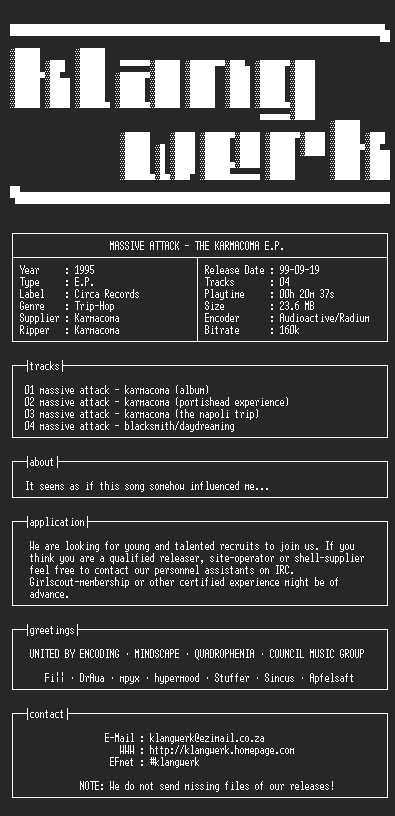 NFO file for Massive.attack--the.karmacoma.e.p.-1995-kW