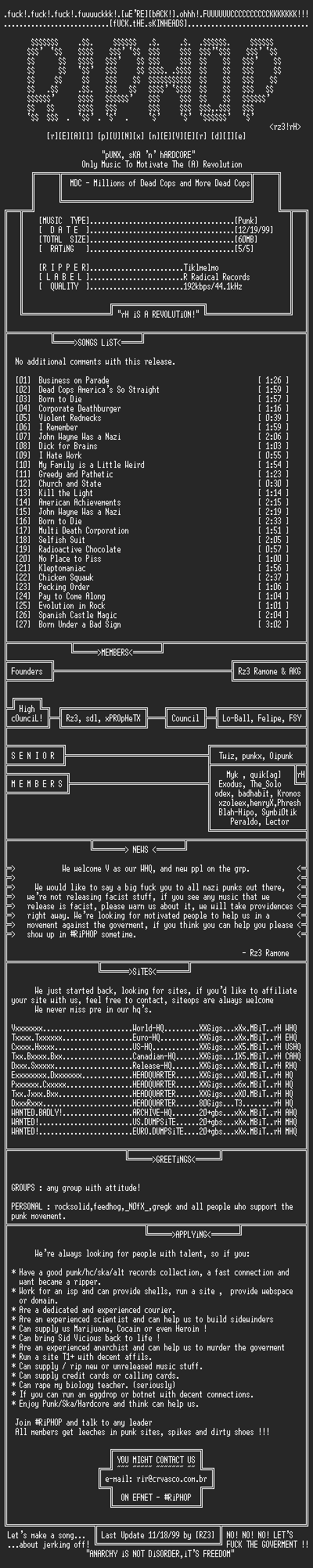 NFO file for MDC-Millions_Of_Dead_Cops_And_More_Dead_Cops-1988-rH