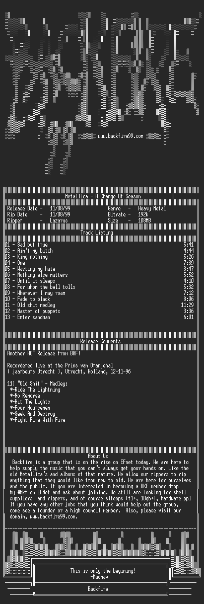 NFO file for Metallica-A_Change_Of_Season-1997-BKF